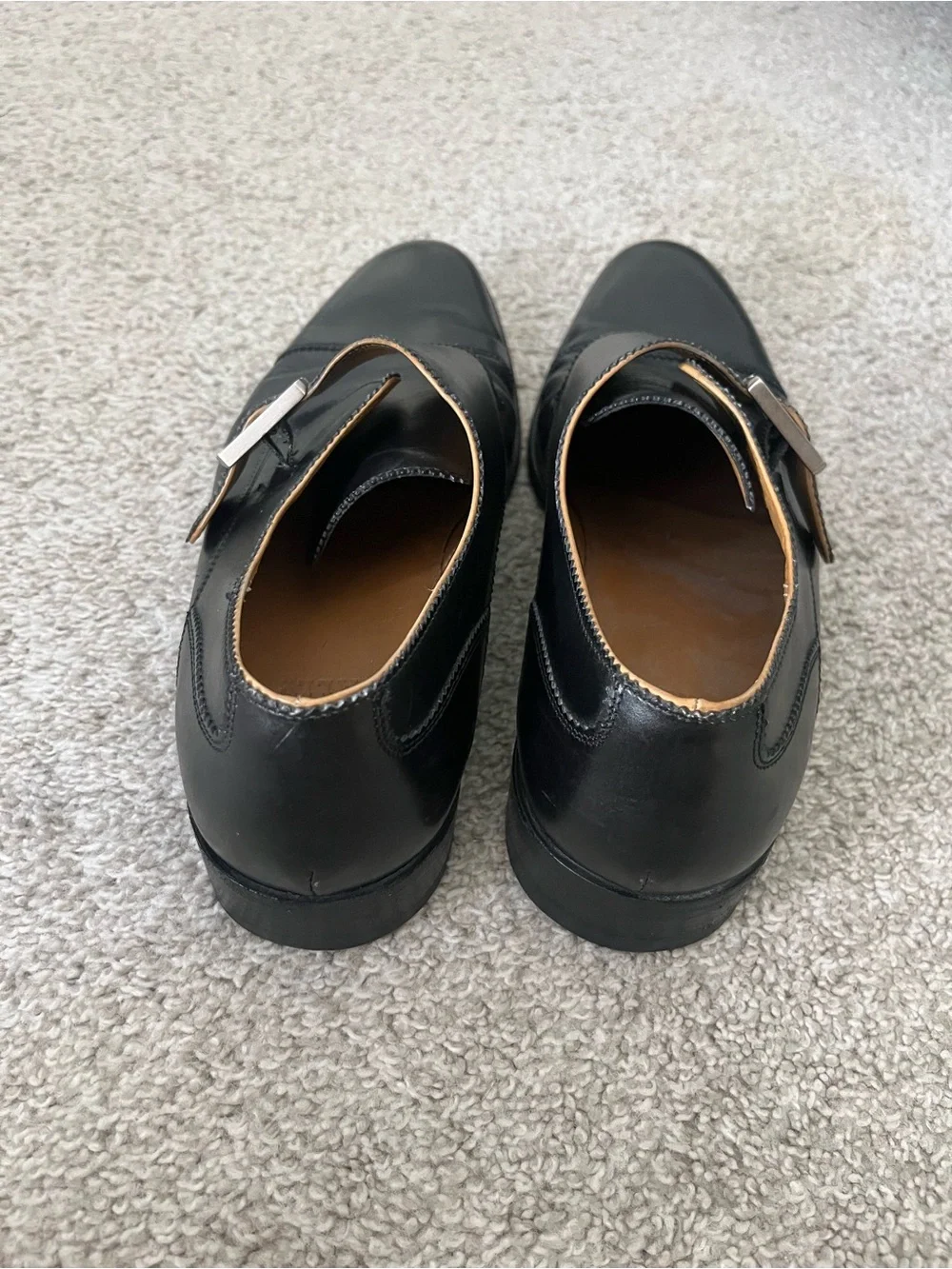 Bally black leather dress shoes buckle made in Italy 9.5